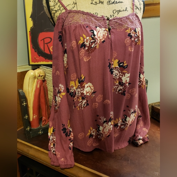 💔 Y2K {Jolt} Floral Cold Shoulder Boho Tunic, Size M - Picture 6 of 6